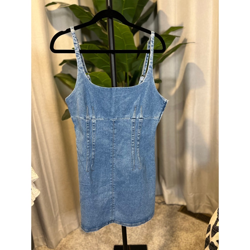 BDG Urban Outfitters Denim Mini Dress Medium Wash Blue Corset Seaming Large NWT